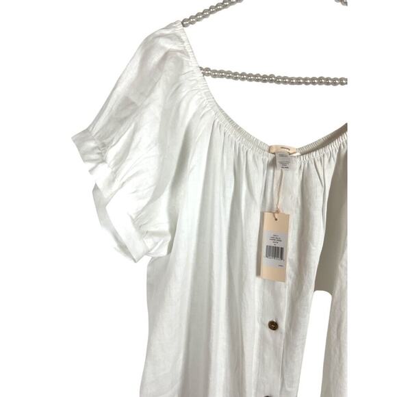 Eberjey The Harper White Linen Short PUff Sleeve Button Down Midi Dress Size XL - Picture 6 of 11